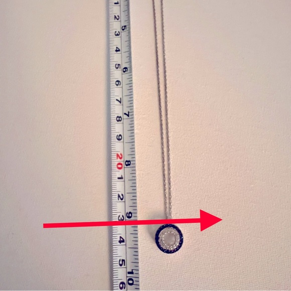 Blue & white diamond circle pendant w/ filagree sides & 9” sterling silver chain - Picture 5 of 6